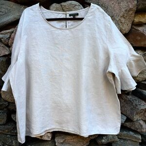 FOR CYNTHIA 2X 100% Linen Blouse – Off-White, Bell Sleeves